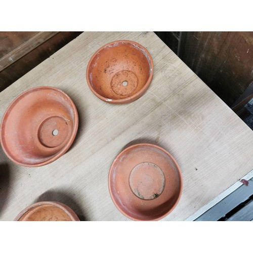 53 - Collection of 7x round bowl shaped terracotta planters all in good order largest measures 15cm high ... 