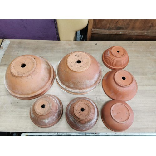 53 - Collection of 7x round bowl shaped terracotta planters all in good order largest measures 15cm high ... 