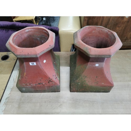 56 - 2x terracotta chimney pots / planters in good order height 44cm