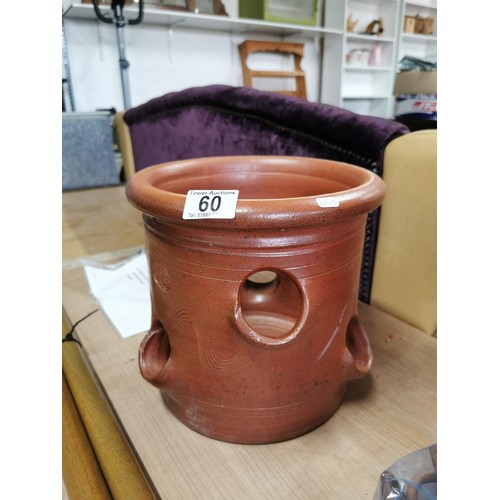 60 - Errington Reay & Co strawberry terracotta planter along with a wooden curtain pole with 30 rings 1x ... 