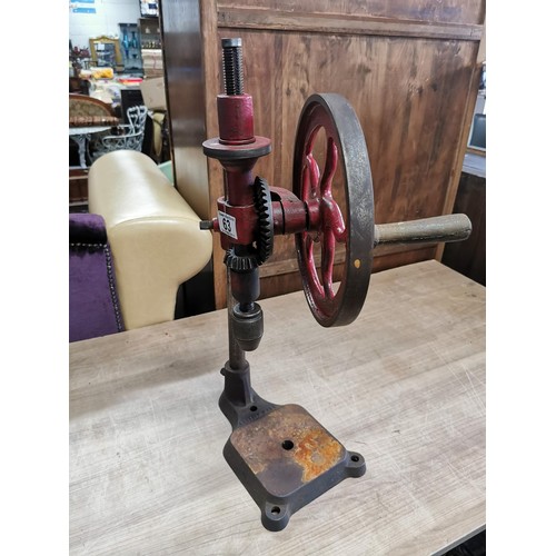 63 - Vintage pillar drill with cast iron wheel, stamped British made 99, in good order