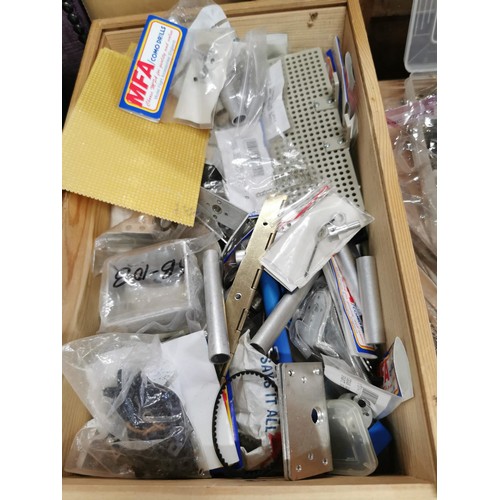 64 - 2x boxes of various tools and accessories inc 3x tape dispensers, 2x train controllers for model tra... 