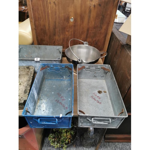 65 - Large quantity of galvanised items inc 2x watering cans, Beldray galvanised double handled bath, con... 