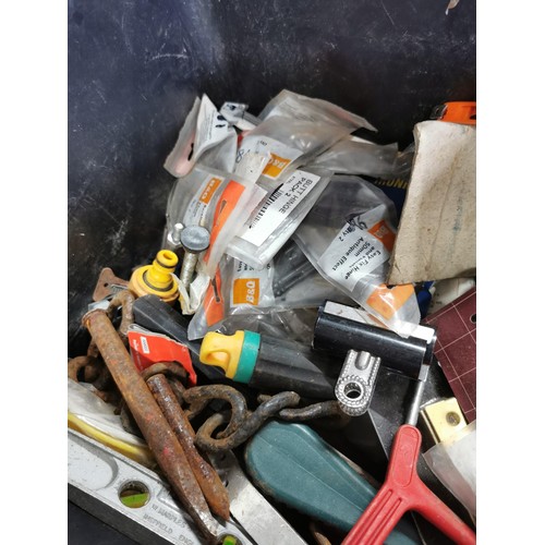 68 - 2x boxes of various tools and accessories inc belly drill, 4x boxes gutter protectors, wire brushes,... 