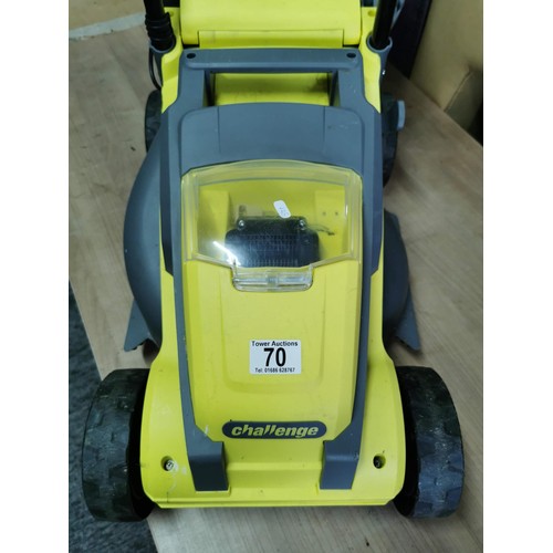 70 - Challenge CH18V2 cordless rotary mower with battery and key, complete with charger