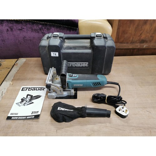 74 - Erbauer 860w biscuit jointer with dust pouch complete in original hard case