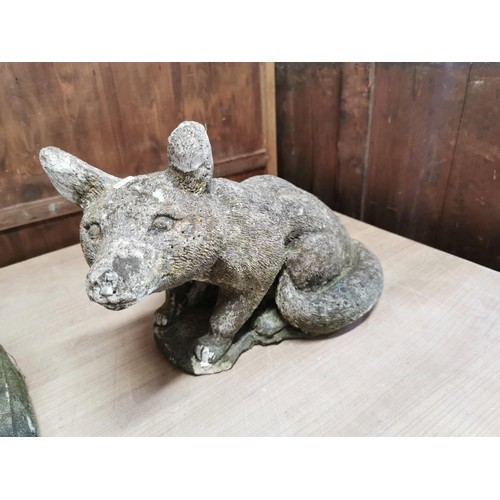 76 - 3x stoneware items inc an elephant formed planter, fox formed garden ornament along with a ball fini... 