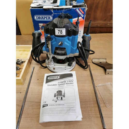 78 - Boxed 1200w 230v variable speed router complete with box of Challenge accessories complete