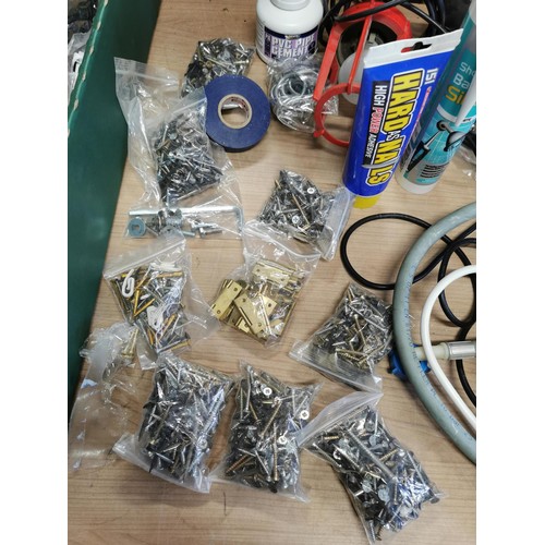 80 - Box of accessories inc hinges, door handles, grouting paste, inspection light, quantity of bagged sc... 