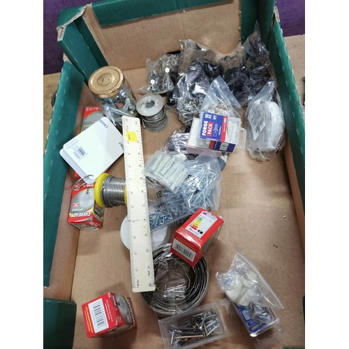 80 - Box of accessories inc hinges, door handles, grouting paste, inspection light, quantity of bagged sc... 