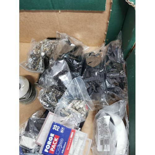 80 - Box of accessories inc hinges, door handles, grouting paste, inspection light, quantity of bagged sc... 