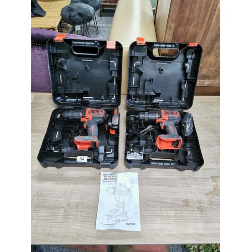 90 - 2x 18v Black & Decker cased hammer drills with one charger, one battery and instructions