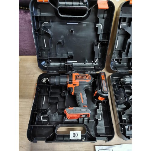 90 - 2x 18v Black & Decker cased hammer drills with one charger, one battery and instructions