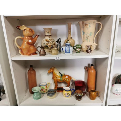 115 - Collection of collectable china, ceramics and glassware, inc hand painted vases,  Tony Wood rabbit f... 