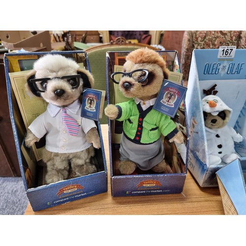 167 - A collection of 6x Yakovs toy shop compare the meerkat plush toys, all in excellent condition, each ... 