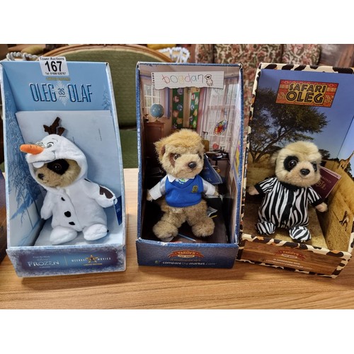 167 - A collection of 6x Yakovs toy shop compare the meerkat plush toys, all in excellent condition, each ... 