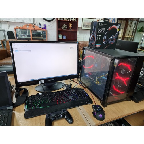 169 - A gaming pc setup which includes a custom gaming pc case which has windows 10pro installed with an i... 