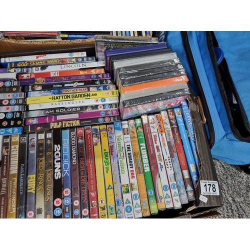 178 - A large collection in 4 boxes of DVD's and CD's to include 2 boxes full of DVD's and 2 boxes full of... 