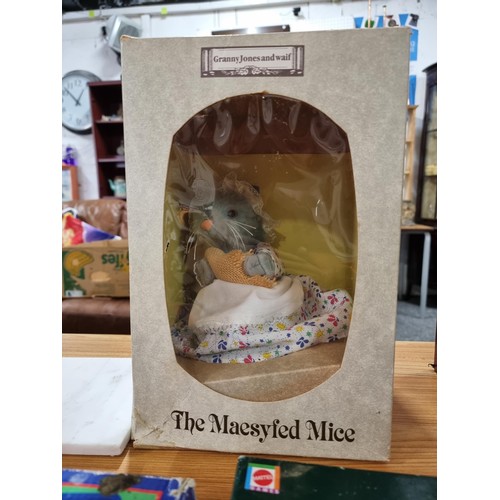 195 - A box of collectables to include a rare collectable Maesyfed mice soft toy character named Granny Jo... 