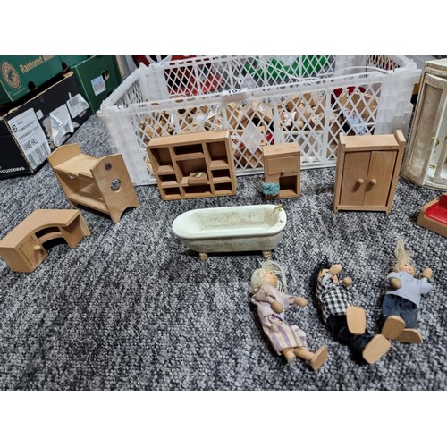 197 - A large quantity of vintage wooden dolls house furniture along with a vintage 1980's giant toadstool... 