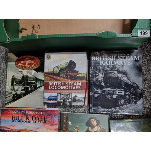 199 - A large collection in 2 boxes of various interesting collectable books including 3 relating to railw... 