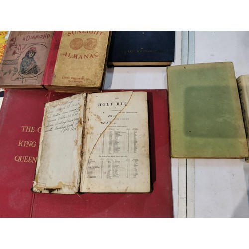 214 - Collection of vintage and antique books inc Holy Bible with inscriptions dating back to 1843, 2x cor... 