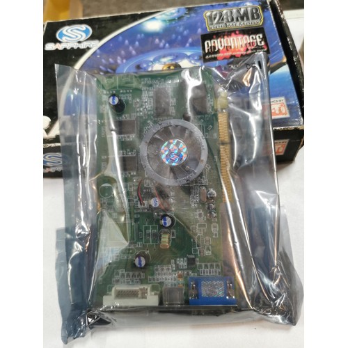 217 - Quantity of collectables inc a sapphire Radeon 9600 pro Antlanis ATI graphics card, jar containing a... 