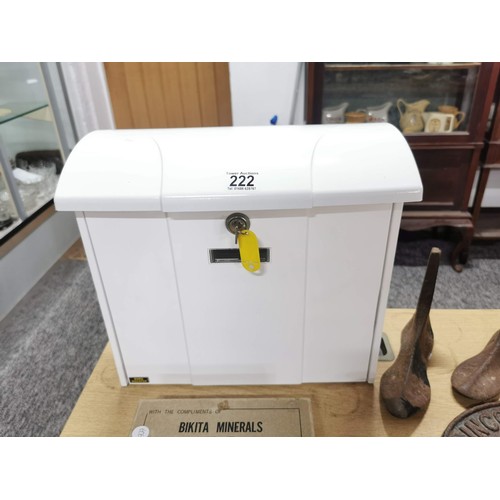 222 - As new Burg Wachter lockable white metal post box with key in good order, rrp £130 height 34cm, 36cm... 