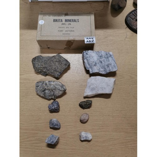 223 - Original vintage Bikita Minerals educational box containing a quantity of 10 rocks, inc Amblygonite,... 