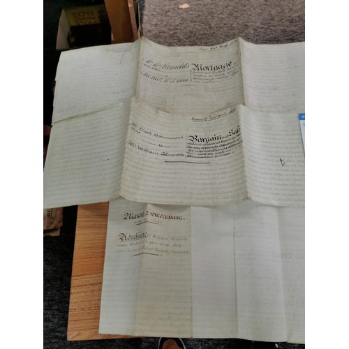 231 - 6x antique mortgages and conveyance papers on original velum papers with original wax seals all in g... 