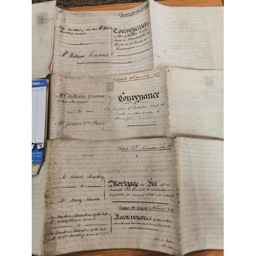 231 - 6x antique mortgages and conveyance papers on original velum papers with original wax seals all in g... 