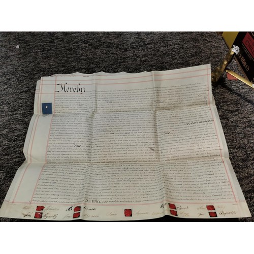 231 - 6x antique mortgages and conveyance papers on original velum papers with original wax seals all in g... 