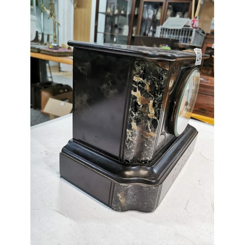 234 - Vintage slate mantel clock chiming on a bell complete with pendulum back plate is stamped 1680, stan... 