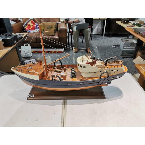 235 - Well made large scratch build scale model of a trawler on stand, very well detailed on deck with lif... 