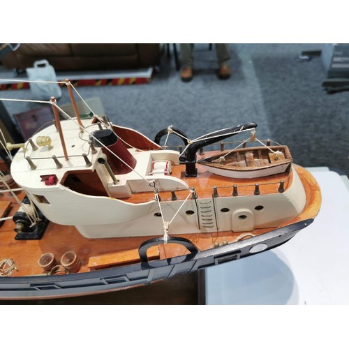 235 - Well made large scratch build scale model of a trawler on stand, very well detailed on deck with lif... 