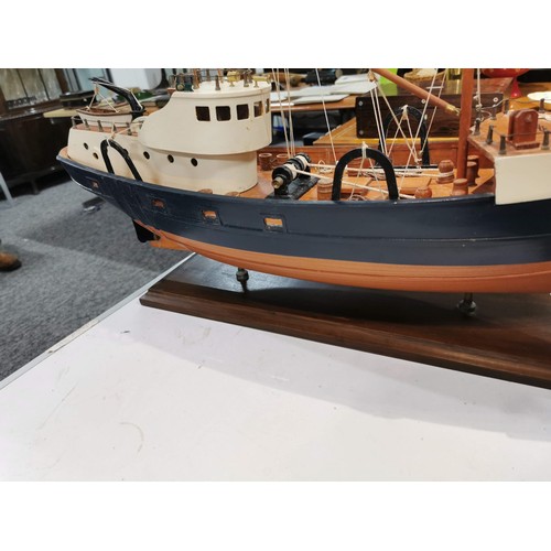 235 - Well made large scratch build scale model of a trawler on stand, very well detailed on deck with lif... 