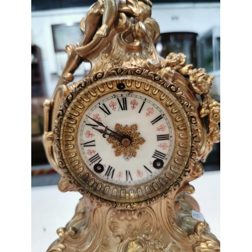 237 - Vintage french gilded Ansonia 8 day mantel clock striking on a bell for the hour and half hour, with... 