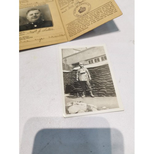 242 - Vintage Id card and defence medal for WWII for Fred Sutton along with a battle of Britain booklet au... 