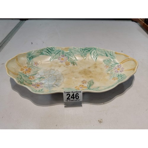 246 - Vintage hand painted Avon ware serving dish with spider web and floral design in good order length 1... 