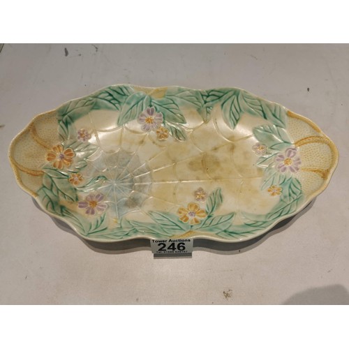 246 - Vintage hand painted Avon ware serving dish with spider web and floral design in good order length 1... 