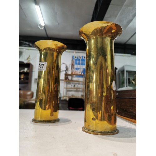 247 - Pair of shell formed vases trench art  in good order 30cm tall