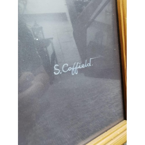 206 - Framed and glazed print Laurel and Hardy signed S. Coffield height 77cm by 58cm