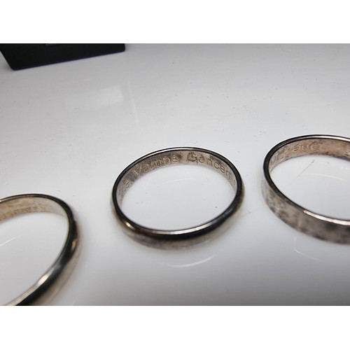 260 - A bundle of 3x 925 silver plain rings, 2 are inscribed, one with One Direction concert and the other... 