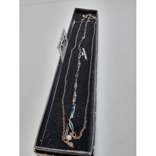 276 - A 925 silver bracelet with a blued colour along with a 925 silver necklace with a pearl.