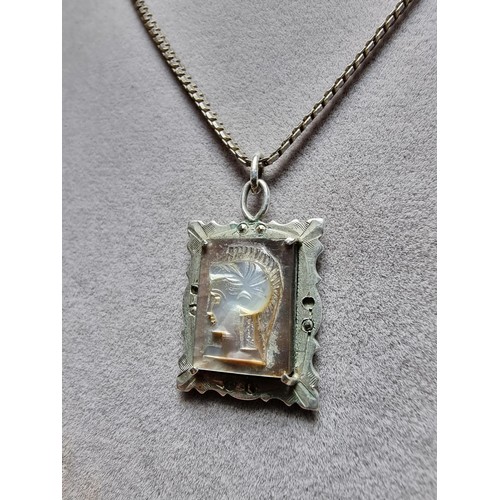 285 - A 925 silver pendant inset with a portrait of a Roman warrior carved out of mother of pearl, set on ... 