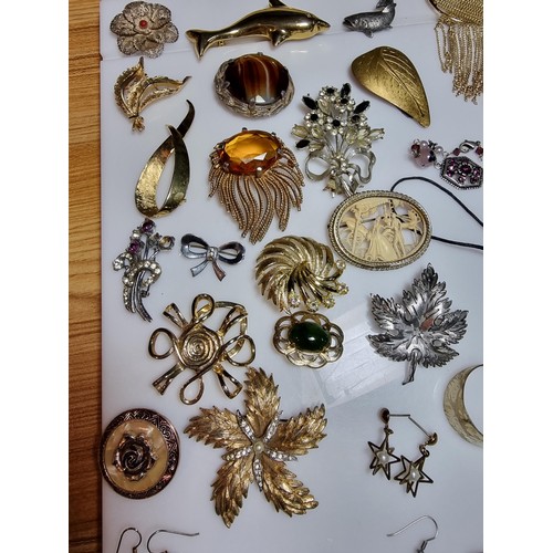 293 - A box full of good quality costume jewellery to include a large suite of various brooches, various e... 