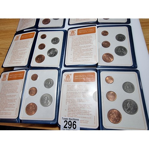 296 - A large bundle of 10x vintage Britain's first decimal coin sets, all in their wallets.