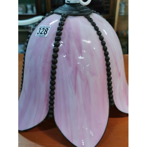 117B - Large impressive 1950's Lotus flower pink slag glass ceiling light shade, in good order no chips or ... 