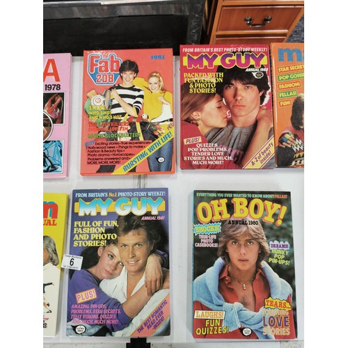 6 - A selection of teen annuals including My guy, Pink, Oh Boy, Abba, Happy days, mates, fab 208, look i... 