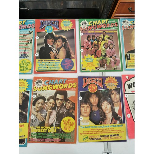 7 - A selection of vintage song lyric magazines including 2 words, 3 Disco 45's, and 9 chat songwords